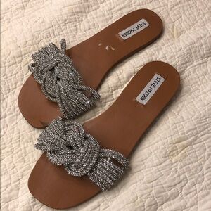 Steve Madden Silver Beaded Knot Slide Sandals